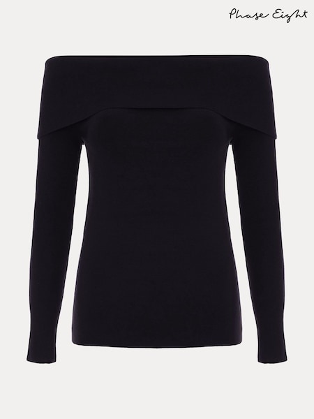 Phase Eight Black Nya Fine Knit Bardot Top (F14480) | $147