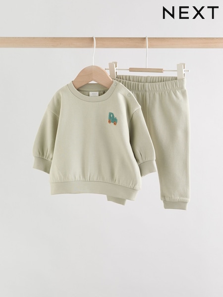 Sage Green Tractor Baby Sweatshirt and Joggers Set (0mths-2yrs) (F14504) | €15 - €17.50