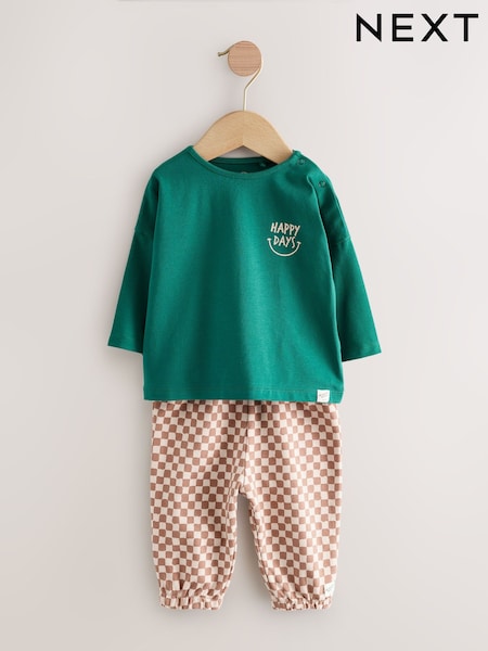 Green/Orange Checkerboard Baby Top and Trousers Set (0mths-2yrs) (F14509) | € 14 - € 16