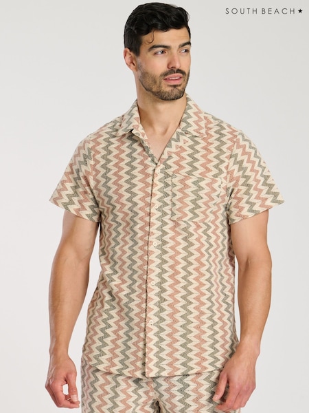 South Beach 100% Cotton Crochet Zig Zag Stripe Short Sleeve Shirt (F14523) | 57 €