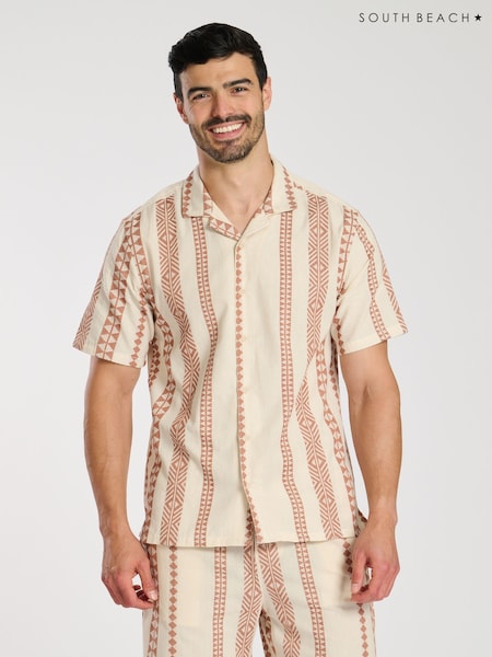 South Beach Red 100% Cotton Jacquard Short Sleeve Shirt (F14534) | €56