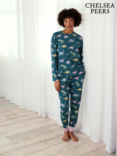 Chelsea Peers Green Dinosaur Print Long Pyjama Set (F14700) | R$ 375
