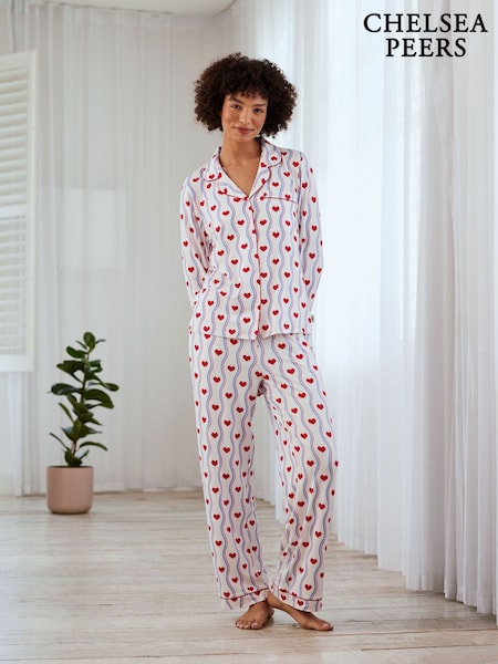 Chelsea Peers Wavy Stripe Heart Print Long Pyjama Set (F14701) | ‏223 ر.ق.