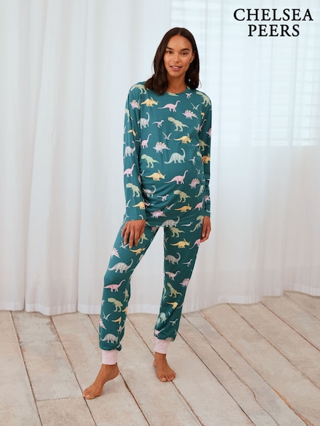Chelsea Peers Green Maternity Dinosaur Print Long Pyjamas Set (F14708) | R$ 375