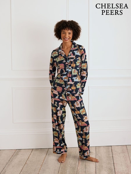 Chelsea Peers Blue Dogs Night In Print Long Pyjamas Set (F14724) | €60