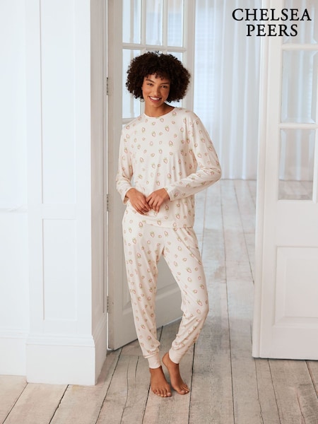 Chelsea Peers White Strawberry Print Long Pyjamas Set (F14742) | R$ 375