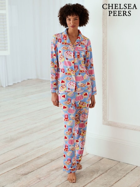 Chelsea Peers Blue Dessert Print Long Pyjamas Set (F14744) | 223 QAR