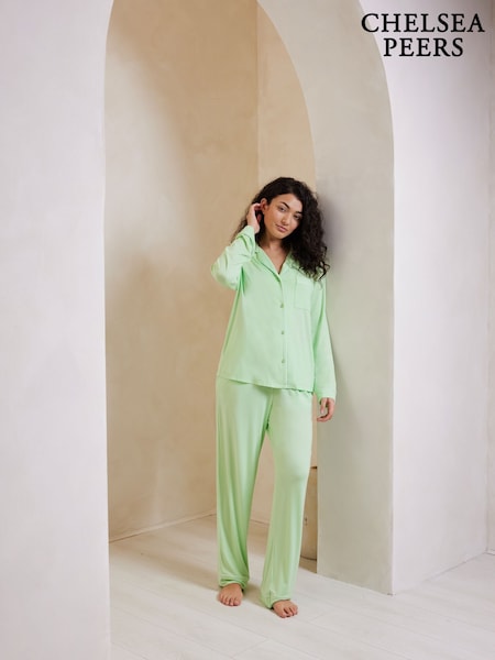 Chelsea Peers Green TENCEL™ Modal Long Button Up Pyjamas Set (F14748) | ₪277