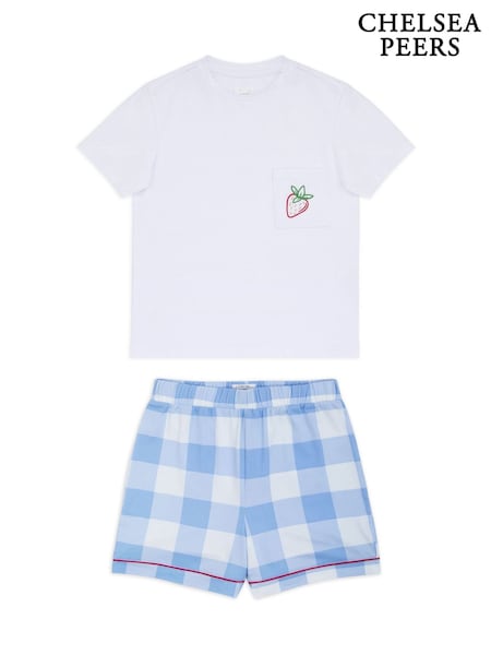 Chelsea Peers Blue Gingham & Strawberry Print Short Pyjamas Set (F14801) | R$ 215