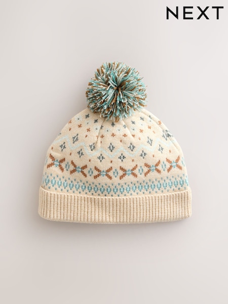 Natural Fairisle Pattern Baby Knitted Pom Beanie Hat (0mths-2yrs) (F14820) | 35 QAR