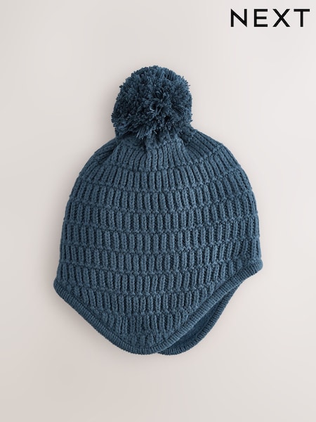 Navy Baby Knitted Trapper Hat With Pom (0mths-2yrs) (F14822) | AED41