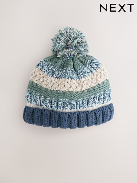 Green/Blue Baby Knitted Hat With Pom (0mths-2yrs) (F14823) | 30 QAR