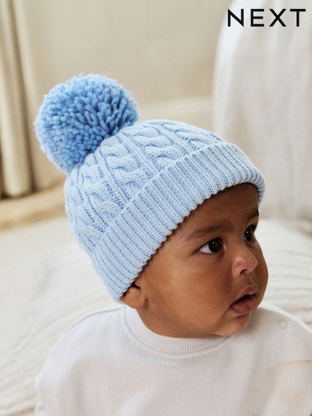 藍色麻花 - Baby Knitted Hat With Pom (0mths-2yrs) (F14827) | HK$52
