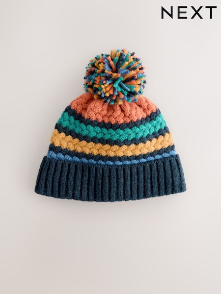 Bright Cable Stitched Baby Knitted Hat With Pom (0mths-2yrs) (F14828) | €9
