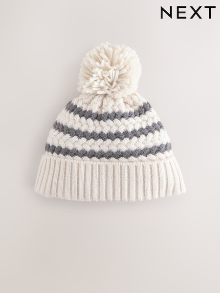 Monochrome Striped Baby Knitted Hat With Pom (0mths-2yrs) (F14830) | €9