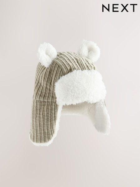 Sage Green Cord Baby Trapper Hat (0mths-2yrs) (F14833) | AED41