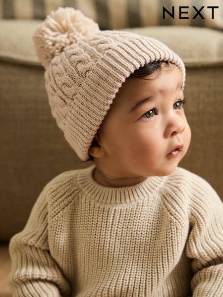 Creme - Baby Cable Knitted Pom Hat (F14847) | R$ 60