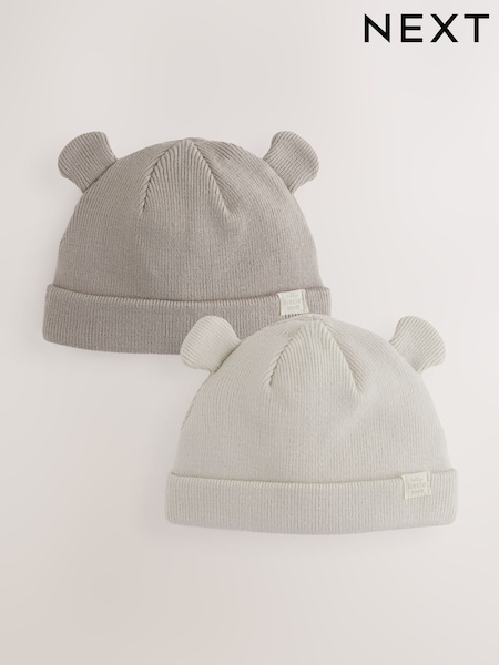 Neutral/Tan Baby Rib Beanie Hats 2 Pack (F14852) | AED56