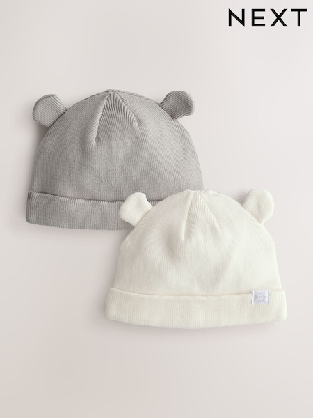 Siva/bela - Baby Rib Beanie Hats 2 Pack (F14853) | € 14