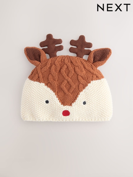 Natural Reindeer Baby Christmas Knitted Hat (F14857) | €11