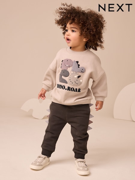 Grey and Charcoal Dinosaur Spike Sweatshirt and Joggers Set (3mths-7yrs) (F14876) | AED91 - AED112