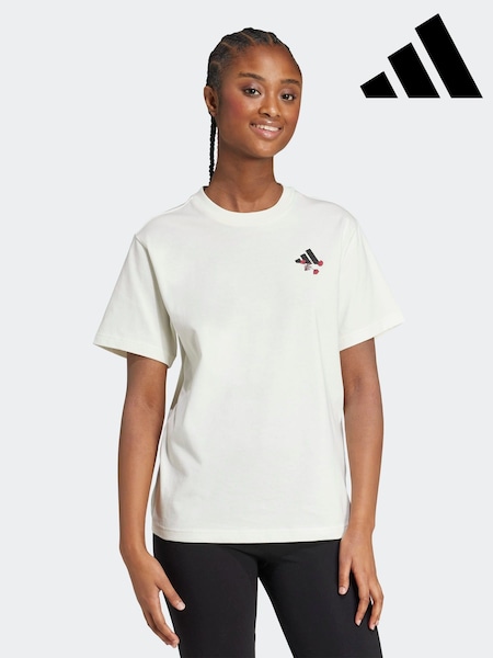 adidas White Tiro Floral Graphic Regular 100% Cotton T-Shirt (F14883) | R$ 225