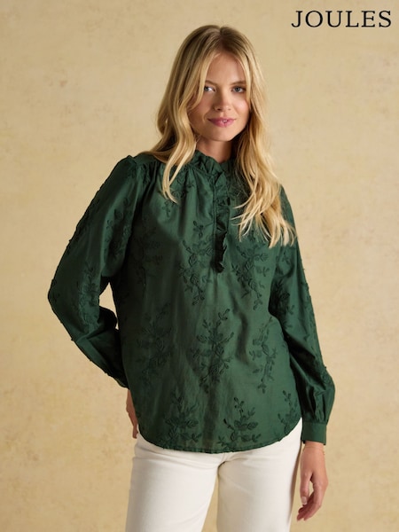 Joules Melanie Green Embroidered Ruffle Blouse (F14887) | 322 QAR