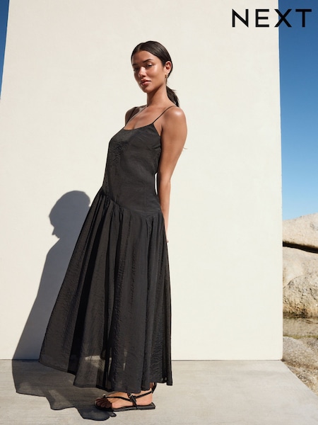 Negro - Dropped Waist Slip Maxi Dress (F14928) | 74 €
