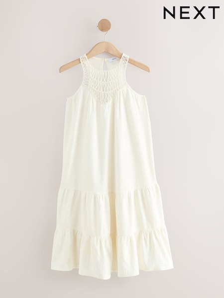 Ecru Crochet Mix Mini Dress (F14942) | €39