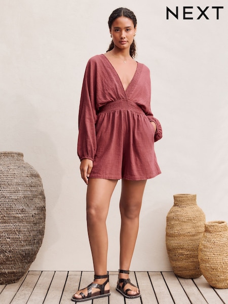 Rust Brown Long Sleeve Playsuit (F14947) | R$ 295
