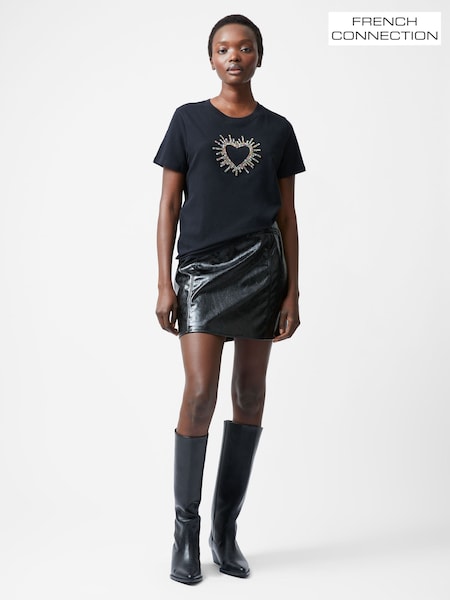 French Connection Black Heart Embellished 100% Cotton T-Shirt (F14993) | €44