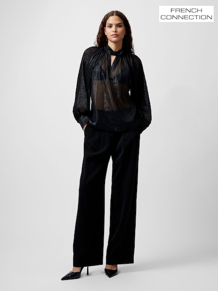 French Connection Black Metallic Beth Keyhole Top (F15016) | ₪297