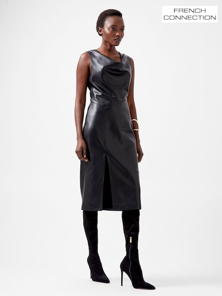 French Connection Black Elettra PU Cowl Sleeveless Dress (F15018) | €121