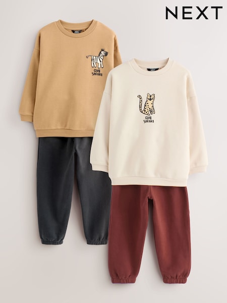 Tan/Ecru/Charcoal Grey - Sweatshirt And Joggers Set 2 Pack (3mths-7yrs) (F15062) | 43 € - 54 €