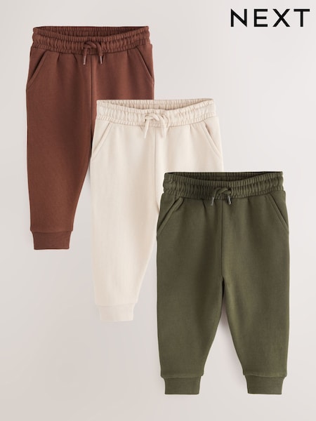 Khaki Green/ Rust Brown/ Ecru Soft Touch Joggers 3 Pack (3mths-7yrs) (F15066) | R$ 225 - R$ 265