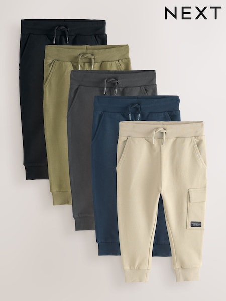 Black/Charcoal Grey/ Stone/Khaki Green Skinny Fit Joggers 5 Pack (3mths-7yrs) (F15073) | €50 - €58