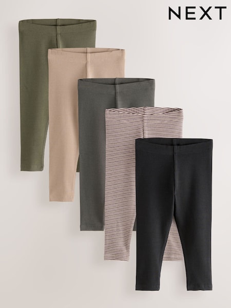 Black/White/Khaki Green Ribbed Leggings 5 Pack (3mths-7yrs) (F15074) | €30 - €39