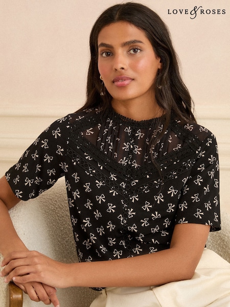 Love & Roses Short Sleeve Crew Neck Top (F15180) | 253 LEI