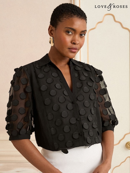Love & Roses Black 3D Spot 3/4 Sleeve Shirt (F15193) | €56