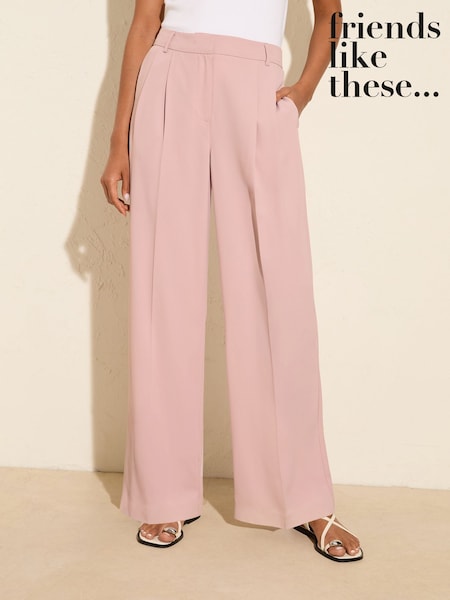 Friends Like These Pink Petite Premium Elastic Back Tailored Wide Leg Trousers (F15389) | €47