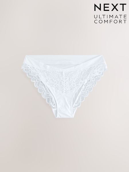 White Ultimate Comfort Lace Back High Leg Knickers (F15432) | €11