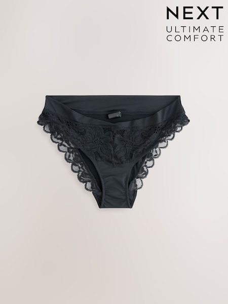 Black Ultimate Comfort Lace Back High Leg Knickers (F15433) | €11