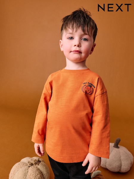 Orange Pumpkin Halloween Long Sleeve Graphic Print T-Shirt (3mths-7yrs) (F15479) | €6 - €8