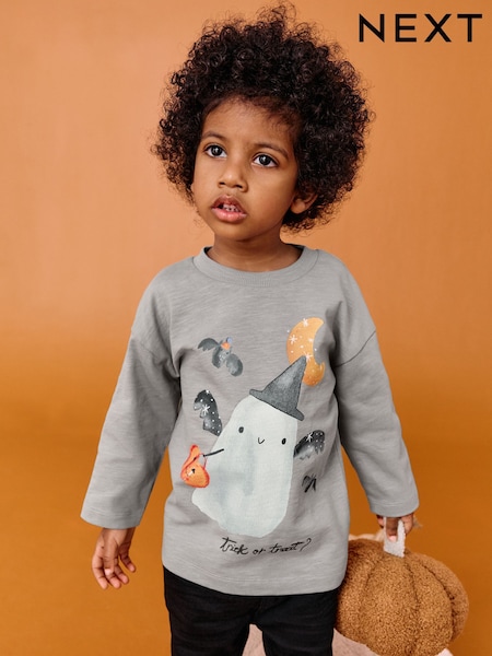 Grey Ghost Halloween Long Sleeve Graphic Print T-Shirt (3mths-7yrs) (F15481) | AED30 - AED41