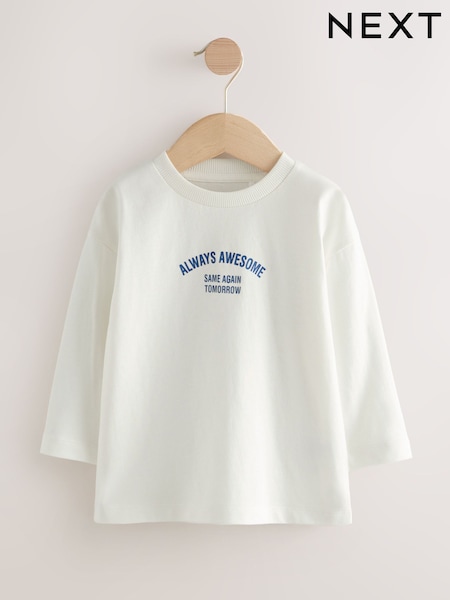 White Slogan Long Sleeves Semi Plain T-Shirt (3mths-7yrs) (F15483) | €6 - €8