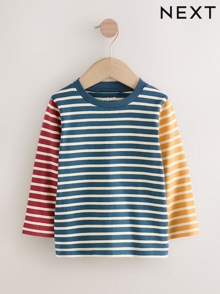 Navy/White Hotchpotch 100% Cotton Long Sleeve Stripe T-Shirt (3mths-7yrs) (F15484) | €7.50 - €10