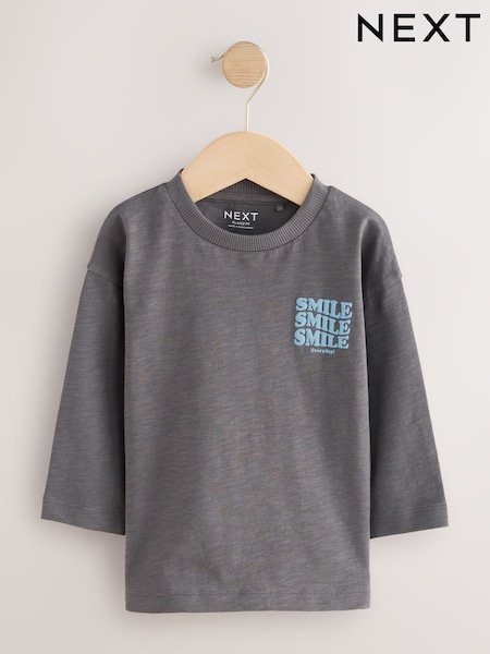 Grey Slogan Long Sleeves Semi Plain T-Shirt (3mths-7yrs) (F15486) | €6 - €8
