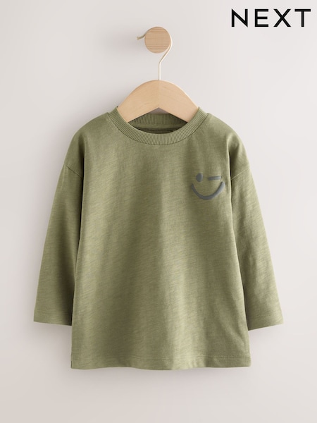 Khaki Green Smile Long Sleeves Semi Plain T-Shirt (3mths-7yrs) (F15487) | AED20 - AED30