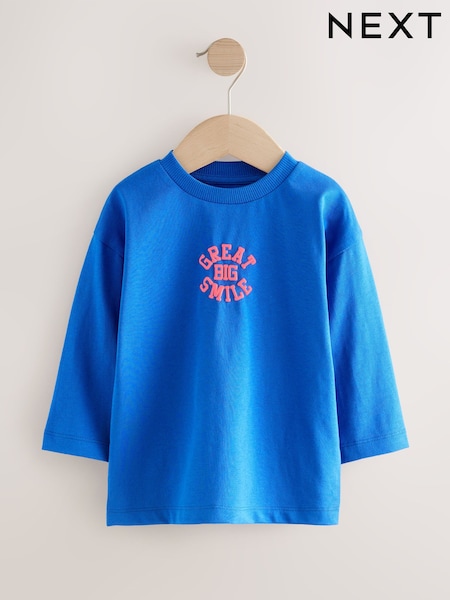 Cobalt Blue Slogan Long Sleeves Semi Plain T-Shirt (3mths-7yrs) (F15492) | €6 - €7.50