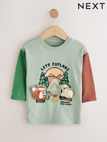 Green Camping Animals Long Sleeve Appliqué T-Shirt (3mths-7yrs) (F15495) | €12 - €15